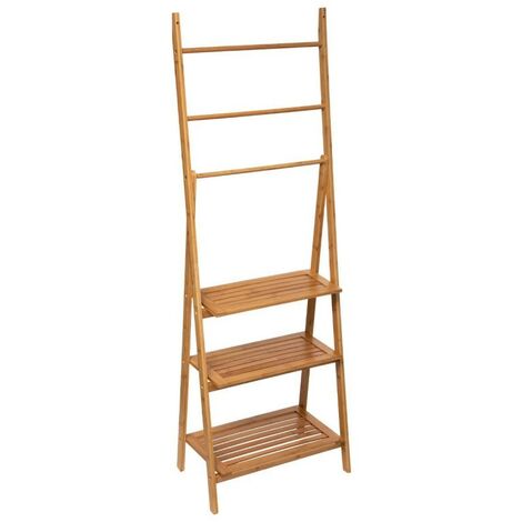 Étagère, porte-serviettes pour salle de bain avec 3 niveaux en bambou coloris naturel - Longueur 53,2 x Profondeur 32,4 x Hauteur 152 cm -PEGANE-