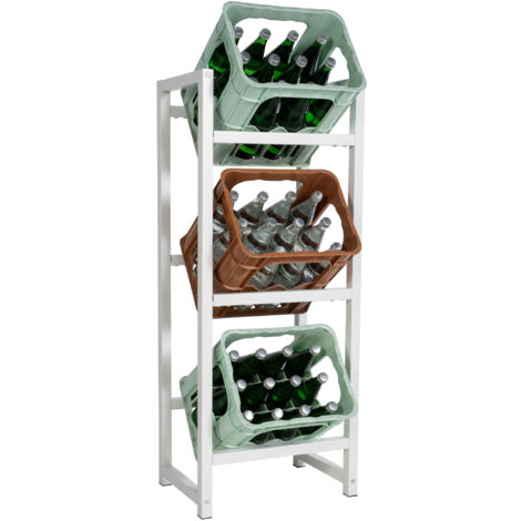 Étagère pour 3 caisses à boissons rangement support bouteilles 117x47 cm en métal blanc 100003151