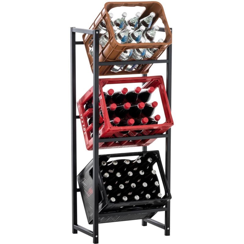 Tagère pour caisses à boissons 116x47 cm pour 3 caisses support rangement étagère sur pied en métal noir 100003146