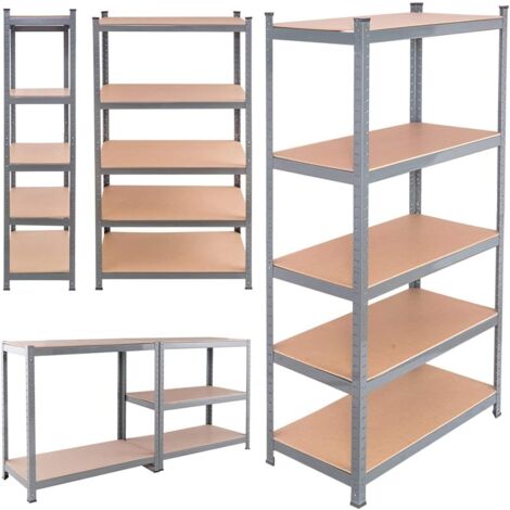 Étagère pour Charges Lourdes - 180 x 90 x 40 cm - 5 Panneaux MDF - 175 kg par étagère (capacité de 875 kg) - Étagère emboîtable - Étagère de Rangement pour Cave, Atelier, galvanisée