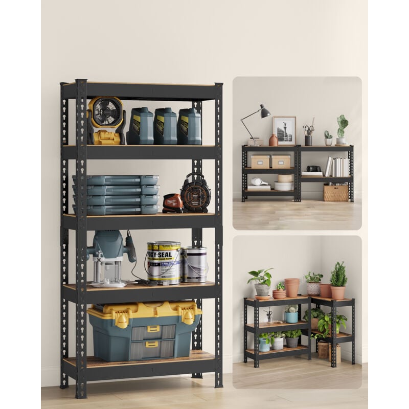 Tagère pour Charges Lourdes,5 Niveaux, 31 x 75.5 x 152cm, Capacité de Charge 875 kg, Marron Rustique