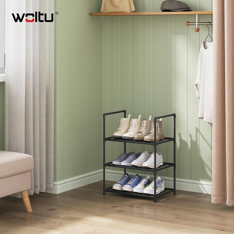 Tagère pour Chaussures Woltu Rangement de Chaussures à 3 Niveaux, Étroit, 41x28x55cm, Noir