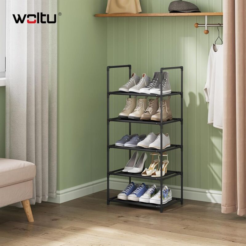 Tagère pour Chaussures Woltu Rangement de Chaussures à 5 Niveaux, Étroit, 41x28x89cm, Noir
