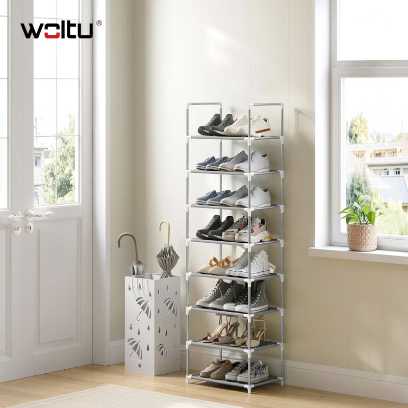 Tagère pour Chaussures Woltu Rangement de Chaussures à 8 Niveaux, Étroit, 41x28x140cm, Gris