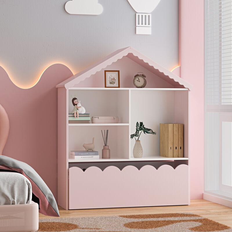 [en.casa] - tagère pour enfant Vestnes rose barbe à papa / blanc
