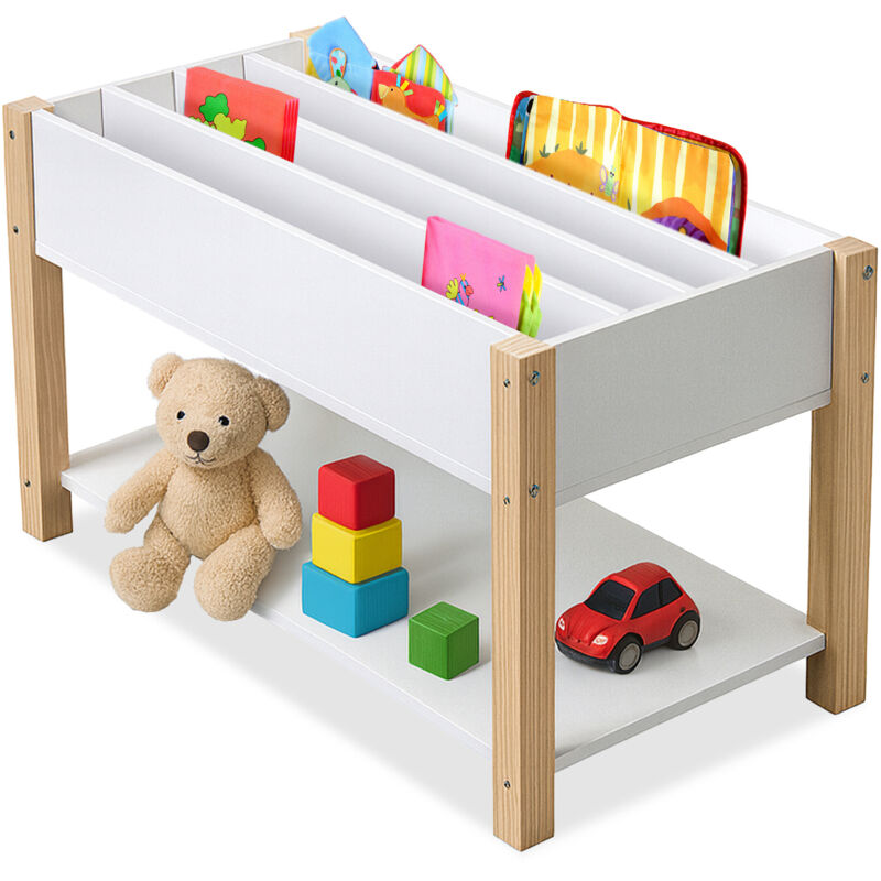 Étagère Relaxdays pour enfants, 4 étagères, compartiment ouvert, 44 x 80 x 40 cm, blanche/naturel