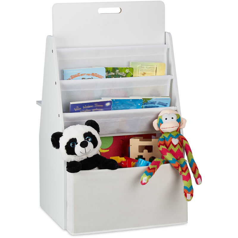 Relaxdays - Etagère pour enfants avec tableau, coffre, 2 compartiments, armoire à jouets, jeunes, 88 x 51 x 50 cm, blanc