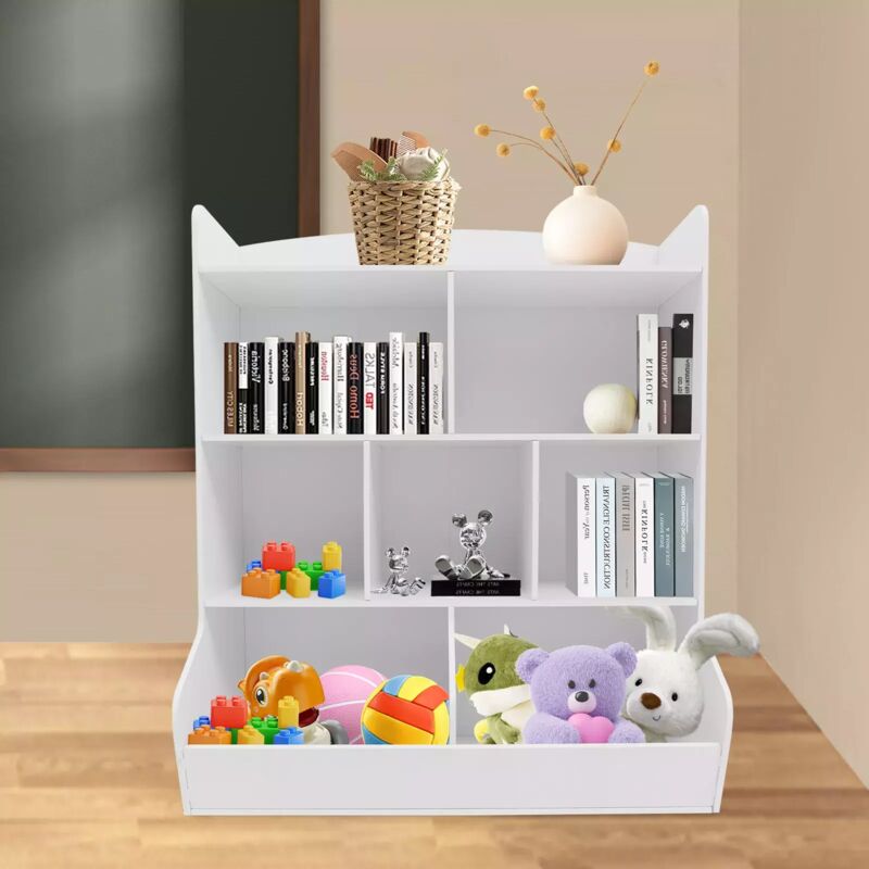 Tagère pour enfants, Bibliothèque pour Enfants 4 Niveaux organisateur de jouets pour enfants, Blanc