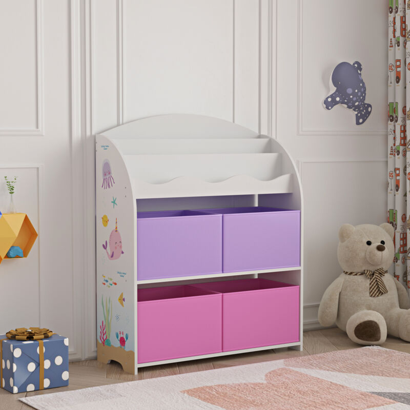 Tagère pour enfants Orust à motif océan 98 x 83 x 30 cm blanc violet rose [en.casa]
