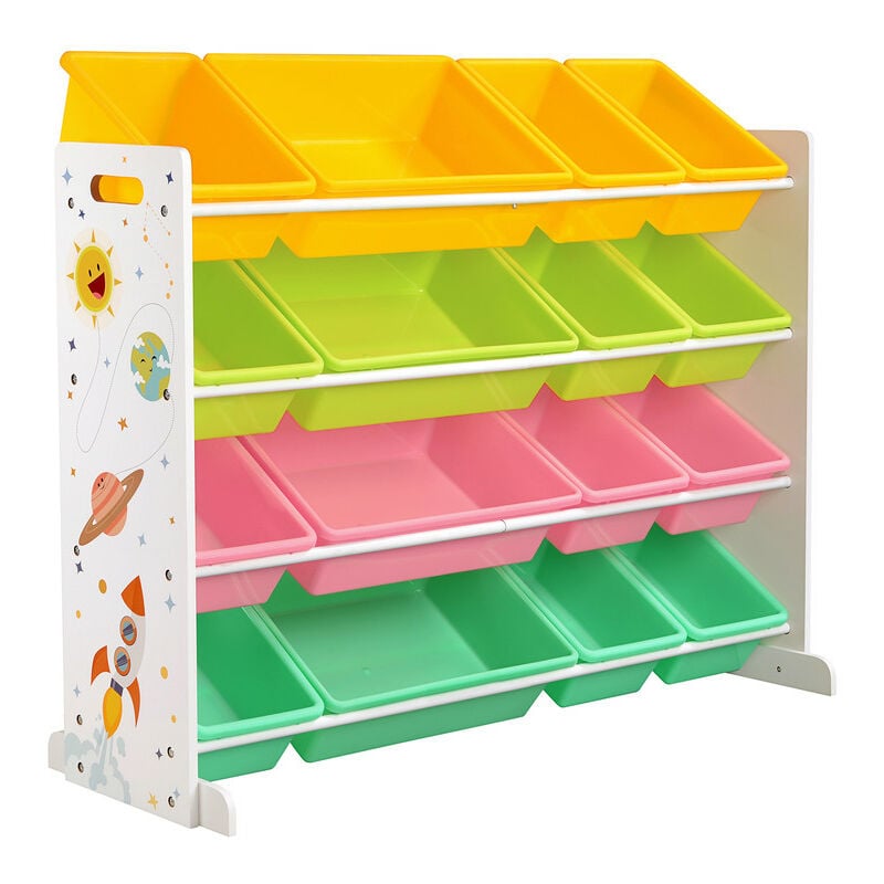 Tagère pour jouets, Meuble de rangement pour enfant, Organisateur, avec 16 coffres amovibles en plastique, boîtes à jouets, Jaune, Vert Citron, Rose,