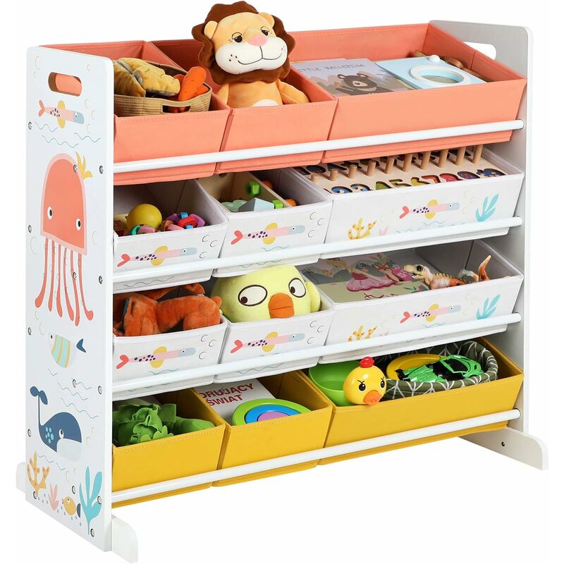 Étagère pour Jouets, Meuble Enfant avec 12 paniers en Tissu Non-tissé, Organisateur Jeux Livres, pour Salle de Jeux, Chambre, Blanc GKRS04WT