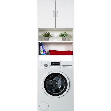 Etagère pour lave-linge Gardiner en Bois avec 2 étagères et 1 armoire à 2 portes gris foncé