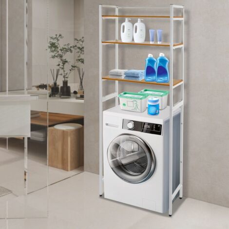 Étagère pour machine à laver, au-dessus de la machine à laver, étagère de salle de bain à 3 niveaux, peu encombrante, multifonctionnelle, robuste, étagère suspendue, blanche