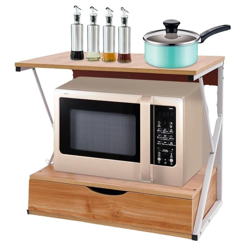 Tagère pour micro-ondes à 2 niveaux Support pour micro-ondes Support pour micro-ondes Cuisine Tiroir Étagère sur pied Étagère de cuisine Étagère de