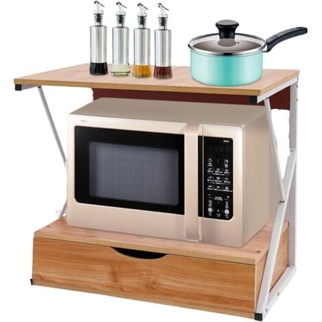GOJOY Étagère pour micro-ondes à 2 niveaux Support pour micro-ondes Support pour micro-ondes Cuisine Tiroir Étagère sur pied Étagère de cuisine Étagère de cuisine Multifonction Étagère pour