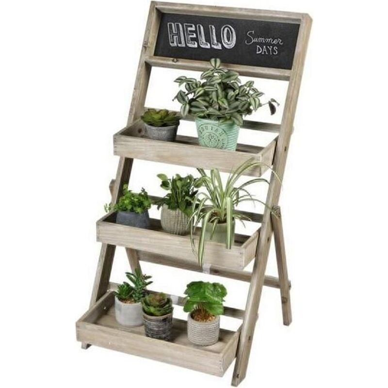 5five Simply Smart - tagère en bois pour plantes 3 niveaux avec ardoise ' Mon jardin' - Beige - l 45 x p 43 x h 78 cm - Livraison gratuite