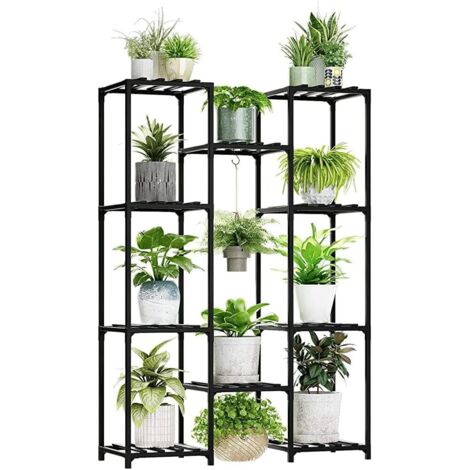 Étagère pour plantes d'extérieur et d'intérieur - Support de fleurs haut - Pour l'extérieur - Support de plantes pour terrasse, balcon - Décoration de jardin (noir)
