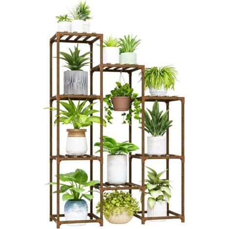 Étagère pour plantes d'intérieur, pour suspendre des pots de fleurs - Adapté pour 7 pots - Grand support en bois pour fleurs - Pour salon, terrasse, balcon, jardin
