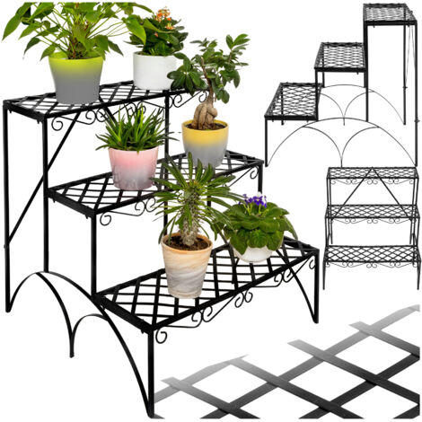 Tectake – Étagère à plantes 3 niveaux en métal thermo laqué noir – Dimensions 60x60x60 cm – Charge max 30 kg – Montage rapide intérieur extérieur