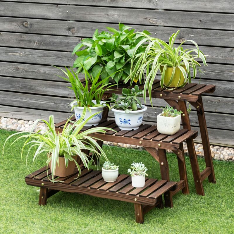 Tagère pour Plantes en Bois 3 Niveaux Echelle Escalier Porte-Plante Longueur 70CM Charge 10KG pour Jardin Terrasse Balcon design in