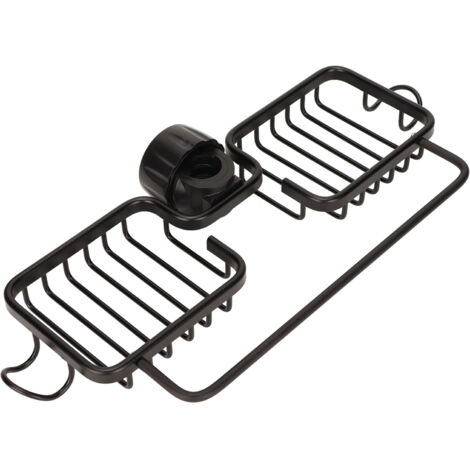 Étagère pour robinet en aluminium et plastique avec deux bacs et barre à serviettes pour éponge et chiffon, cuisine et salle de bain, noir