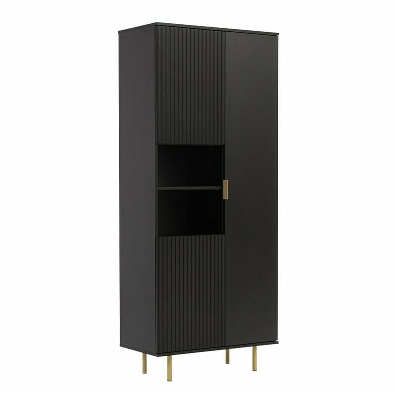 Étagère Virdomi 104, Noir, Avec des portes, Fermé, MDF, Stratifié, Le nombre de portes: 0, Nombre de tiroirs: 0, 190x80x41cm