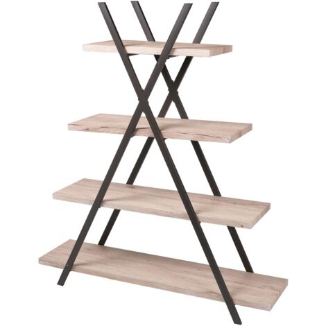 Étagère pyramide 4 niveaux en métal noir et MDF imitation chêne – Dimensions L. 120 x l. 33 x H. 138 cm – Charge max. 15 kg par étagère – Urban Living