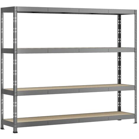 Étagère rack charge lourde 4 plateaux 220 x 40 x H 185 cm – Acier époxy gris foncé – Capacité 300 kg par plateau – Montage rapide sans vis – Altona