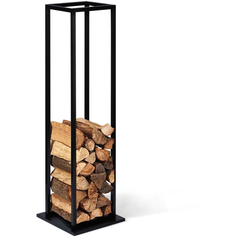 Idmarket - Range bûches vertical acier noir avec étagère H.112 cm pour cheminée