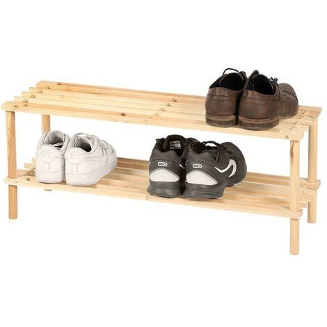 Etagère range chaussures 2 niveaux – Meuble à chaussures en bois naturel – Dimensions L. 73,5 x P. 26 x H. 30 cm – Pour entrée ou couloir – Fornord