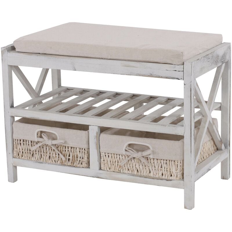 Jamais utilisé] Etagère / range-chaussures / banc, 45x65x34cm, shabby chic, vintage, blanc