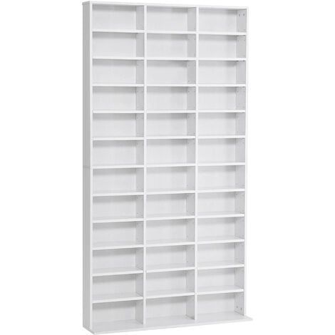 HOMCOM Étagère rangement CD/DVD meuble de rangement pour 1116 CDs 33 compartiments réglables en hauteur 102 x 24 x 195 cm blanc