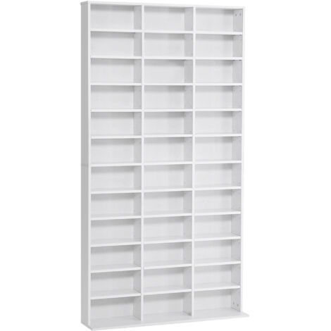 Étagère Rangement CD/DVD Meuble de Rangement pour 1116 CDs 36 Compartiments réglables en Hauteur Blanc