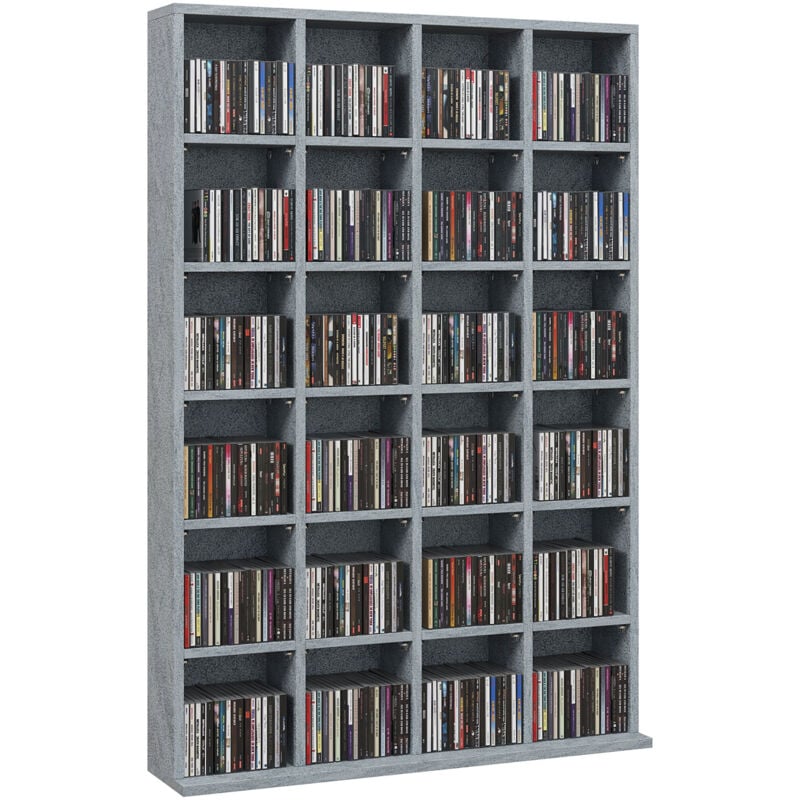 Homcom - tagère rangement cd/dvd meuble de rangement pour 480 CDs 24 compartiments réglables en hauteur 89 x 20 x 130 cm gris