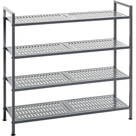Etagère rangement de chaussures Meuble à chaussures 16 paires en acier coloris gris - Longueur 73 x Hauteur 72 x Profondeur 25 cm