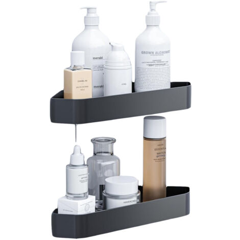 Étagère - Rangement salle de bain - Étagère de douche - Étagère d'angle sans perçage - Idéale pour ranger shampoing et gel douche - Noire - Panier triangulaire double compartiment