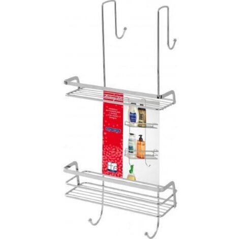 E'tage're rectangulaire Feridras avec 2 e'tage'res et crochets de douche en chrome poli, grilles porte-accessoires de salle de bain sans percage