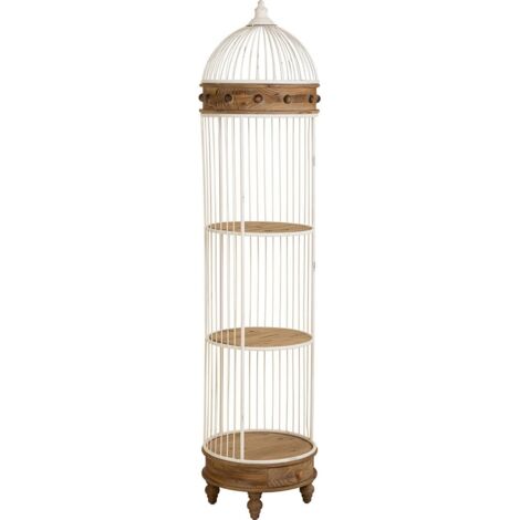 etagère romantique en métal blanc et bois style irrégulier - blanc et bois naturel clair