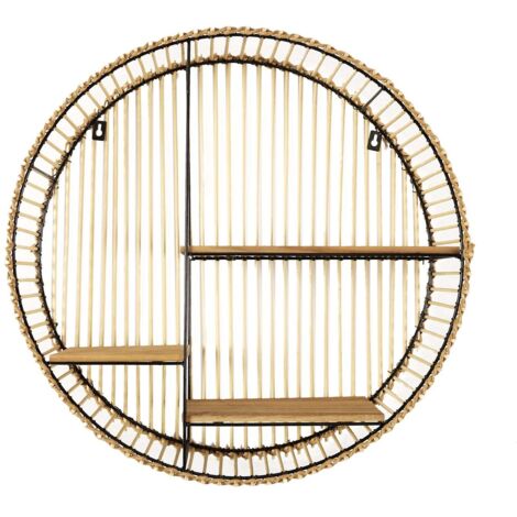 Etagère ronde 3 niveaux en bambou et métal JAVA
