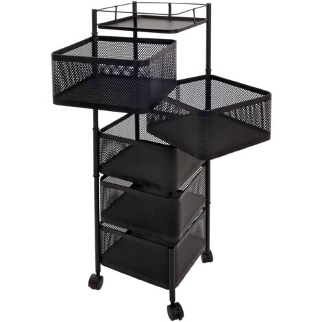 Étagère roulante HHG-439, chariot roulant Étagère multifonctionnelle Rangement cuisine, roulante Paniers pivotants Fer 94x30x30cm, noir