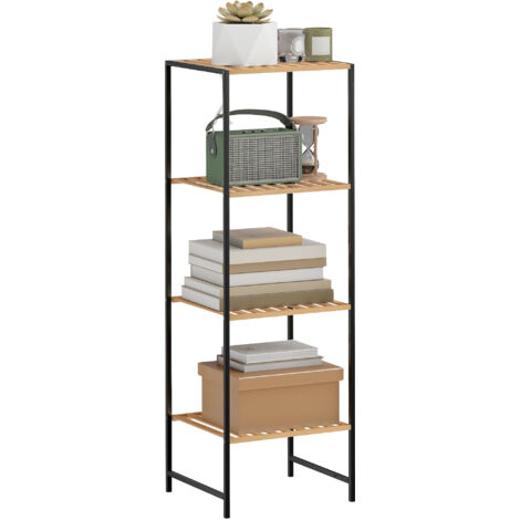 Étagère salle bain bambou acier 4 étagères bibliothèque 4 niveaux 36,5x33x110 cm naturel