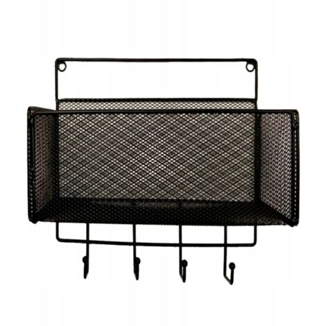 Étagère Salle Bain Métal Noir Crochets Sans Percage