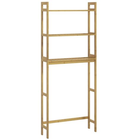 Étagère salle de bain 3 niveaux bambou naturel avec protection anti-basculement, rangement compact et peu encombrant 68x20x165cm