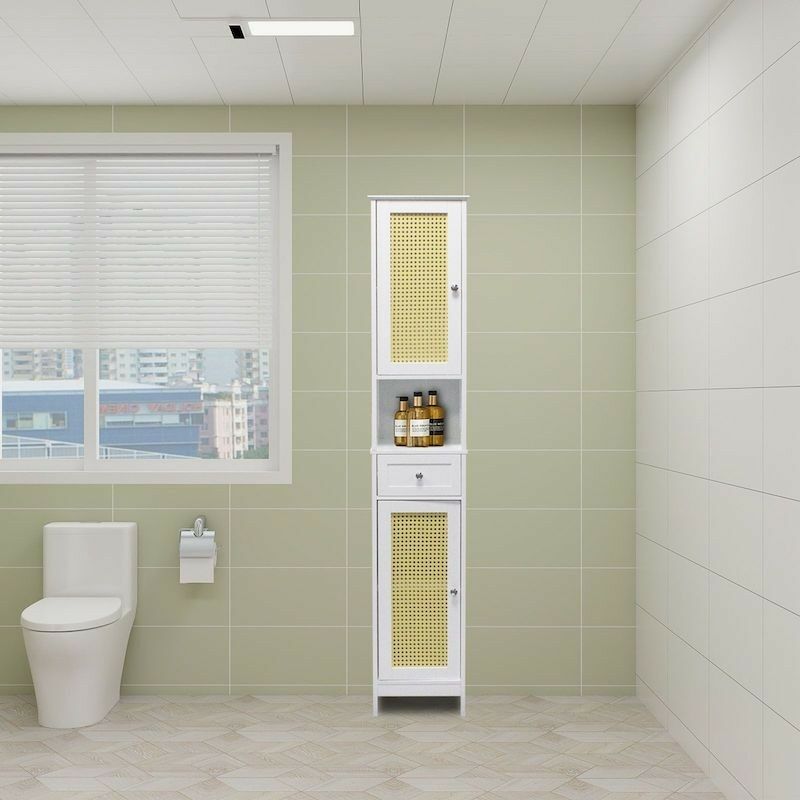Tagère salle de bain, Armoire haute avec 2 niveaux 170 cm de hauteur