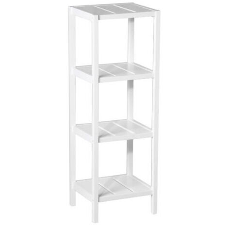 Étagère Salle de Bain Bois Blanc MDF 4 Plateaux