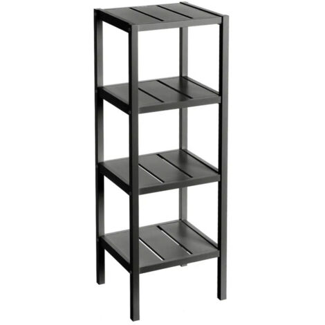 Étagère Salle de Bain Bois Noir MDF 4 Plateaux