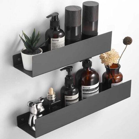 Etagere Salle de Bain, Étagère Douche sans Percage, 2 Pièces Etagere Douche, Porte Shampoing Accessoire Douche Noir
