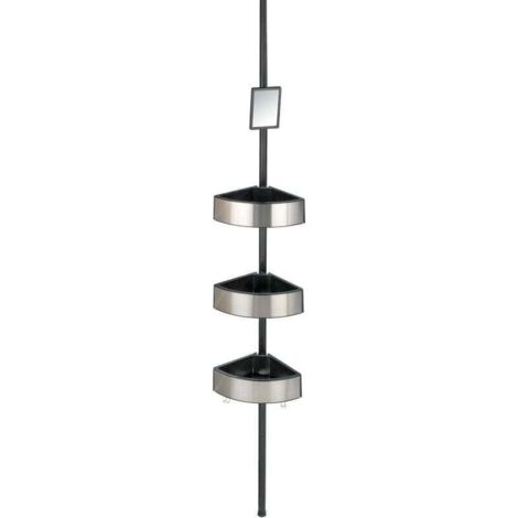 Etagère Salle de Bain télescopique Premium , 3 Paniers de Douche profonds, Sans perçage, Réglable en hauteur, Miroir et crochets, Alu-Plastique, 27,5x70-260x20cm, Noir Mat