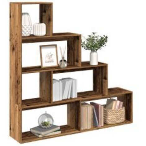 Étagère séparatrice de pièce à 4 niveaux vieux bois