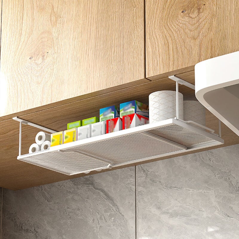 Lunsy - tagère sous armoire étagère réglable avec maille métallique Anti Tilt Rack de rangement extensible pour cuisine salle de bains - blanc